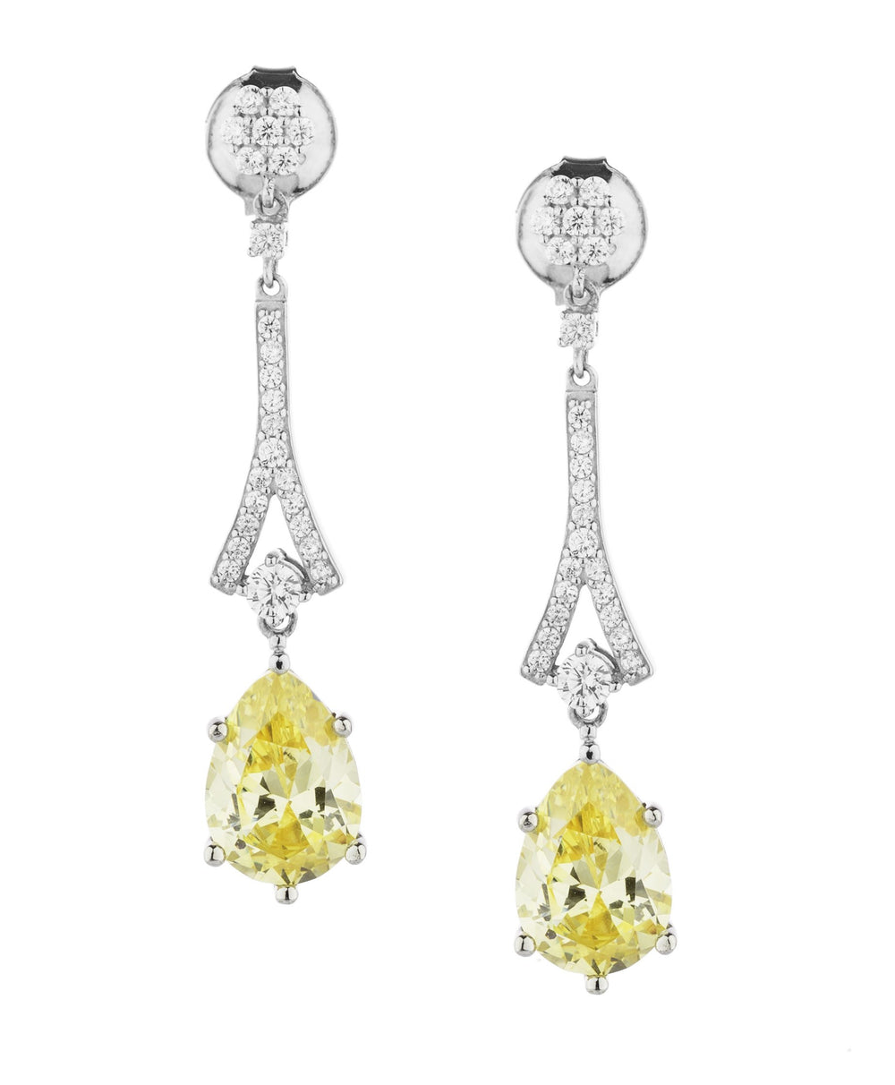Pear and Round Brilliant drop earrings with 4.06 carats* of diamond simulants in sterling silver