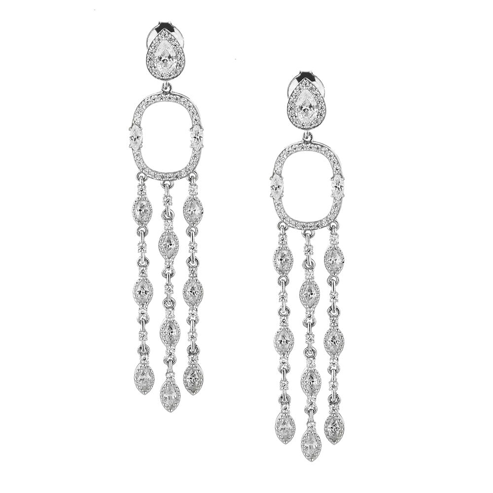 Pear, Marquise and Round Brilliant drop earrings in sterling silver