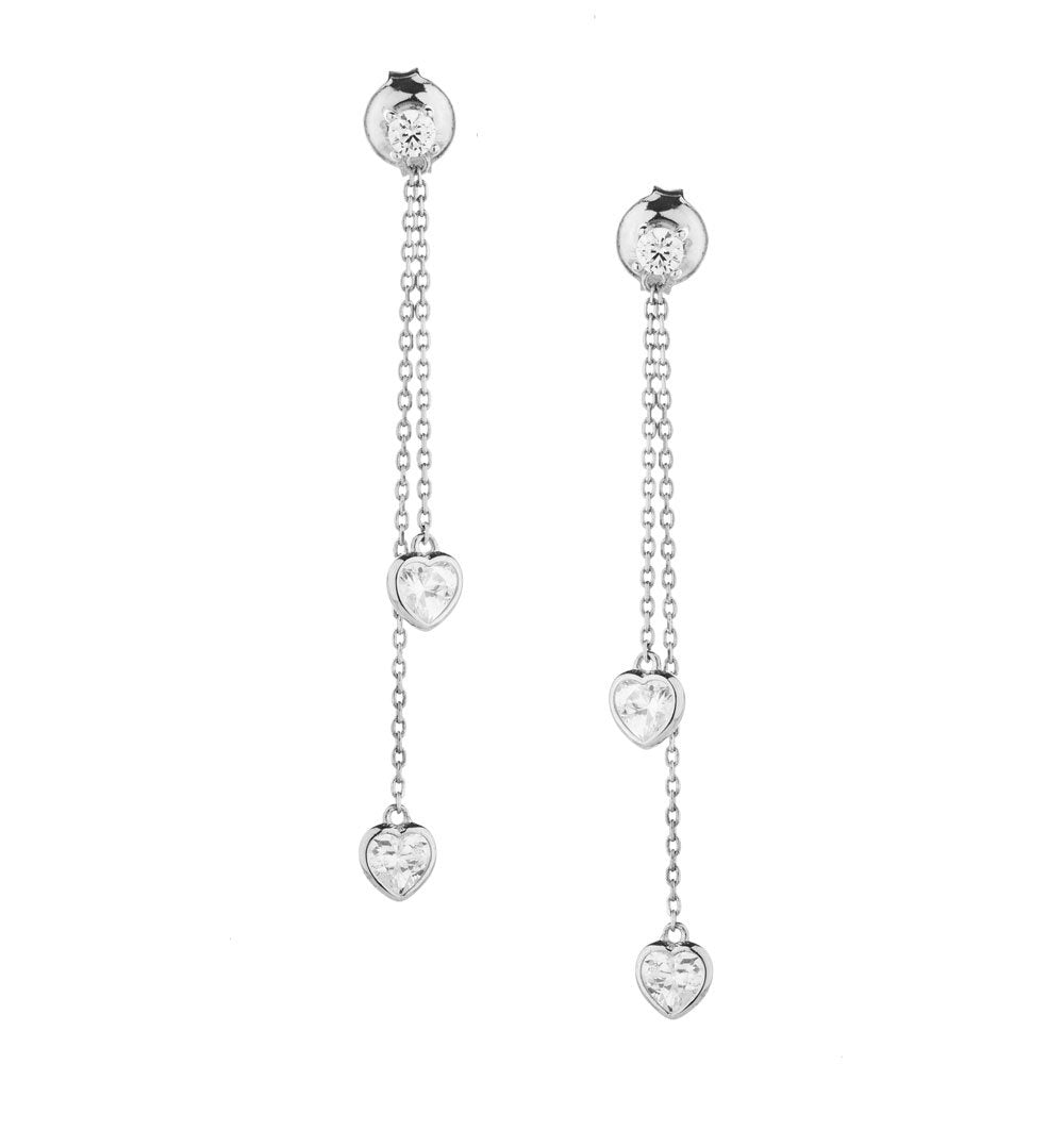 Heart and Round Brilliant drop earrings with 1.22 carats* of diamond simulants in sterling silver