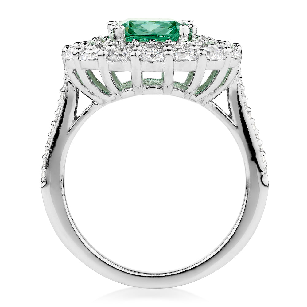 Dress ring with ocean green simulant and 1.76 carats* of diamond simulants in sterling silver